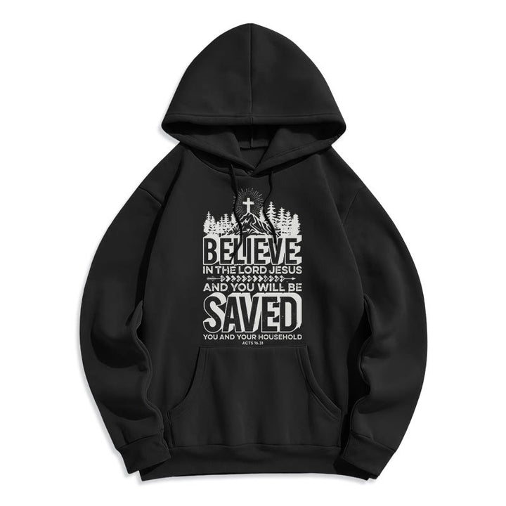 Christianartworkshop Moderner Stil: Glaube an den Herrn Jesus, mit Fleece gefütterter Polyester-Kapuzenpullover - Schwarz - 2XL - image 0