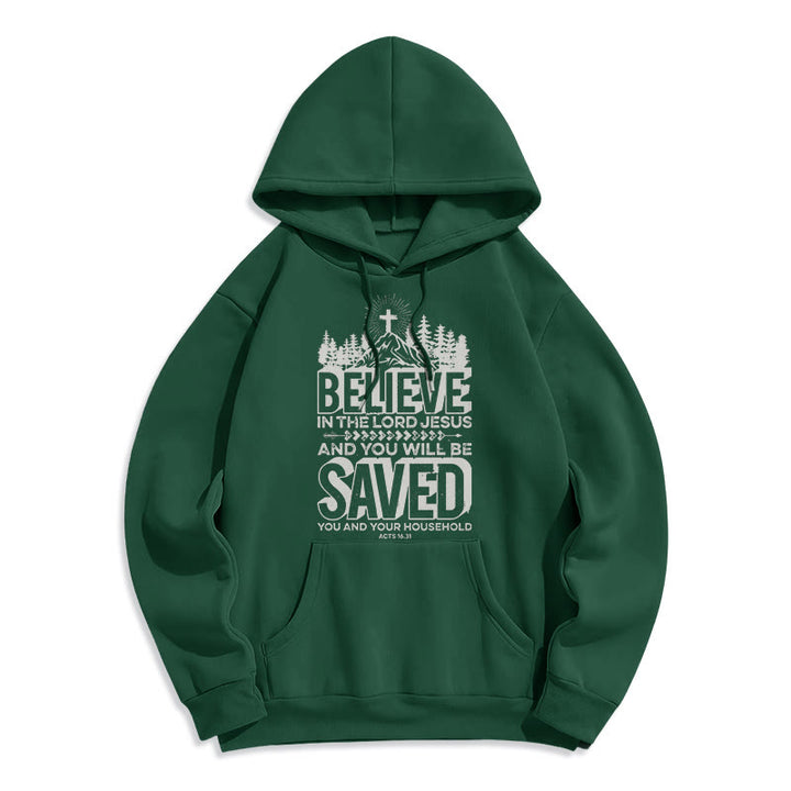 Christianartworkshop Moderner Stil: Glaube an den Herrn Jesus, mit Fleece gefütterter Polyester-Kapuzenpullover