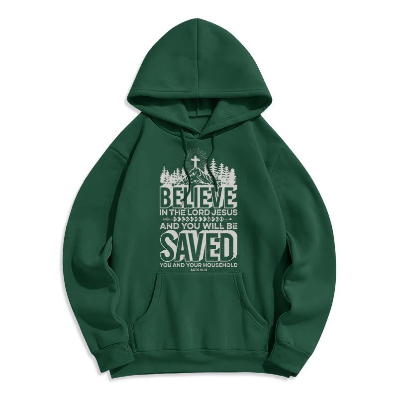 Christianartworkshop Moderner Stil: Glaube an den Herrn Jesus, mit Fleece gefütterter Polyester-Kapuzenpullover - Grün - 2XL - image 20