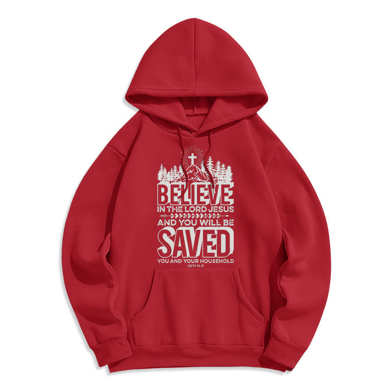 Christianartworkshop Moderner Stil: Glaube an den Herrn Jesus, mit Fleece gefütterter Polyester-Kapuzenpullover - Rot - 2XL - image 35