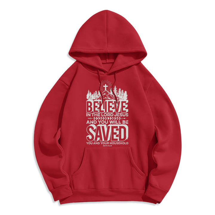 Christianartworkshop Moderner Stil: Glaube an den Herrn Jesus, mit Fleece gefütterter Polyester-Kapuzenpullover - Rot - 2XL - image 35