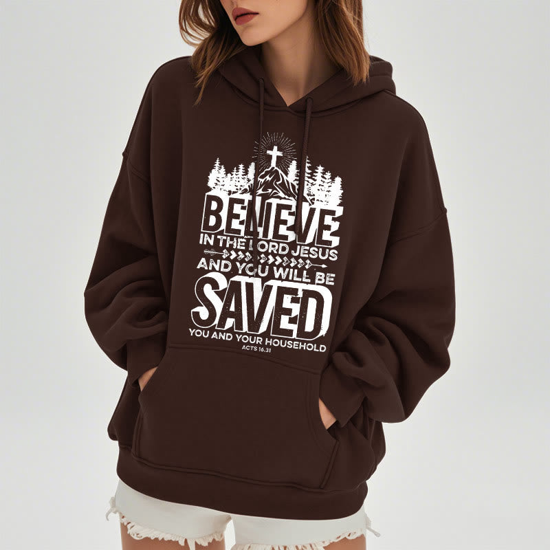 Christianartworkshop Moderner Stil: Glaube an den Herrn Jesus, mit Fleece gefütterter Polyester-Kapuzenpullover