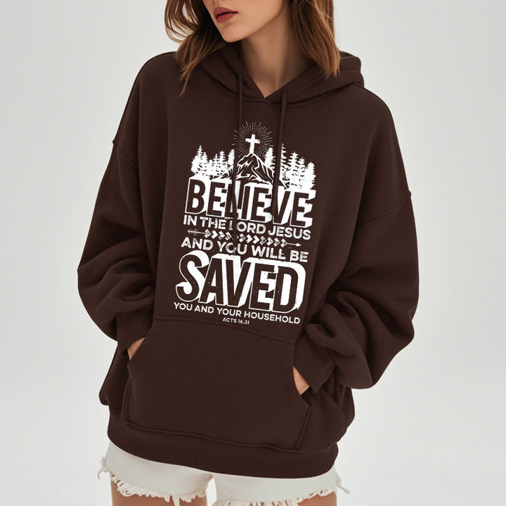 Christianartworkshop Moderner Stil: Glaube an den Herrn Jesus, mit Fleece gefütterter Polyester-Kapuzenpullover