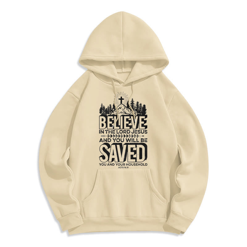 Christianartworkshop Moderner Stil: Glaube an den Herrn Jesus, mit Fleece gefütterter Polyester-Kapuzenpullover - Beige - 2XL - image 10