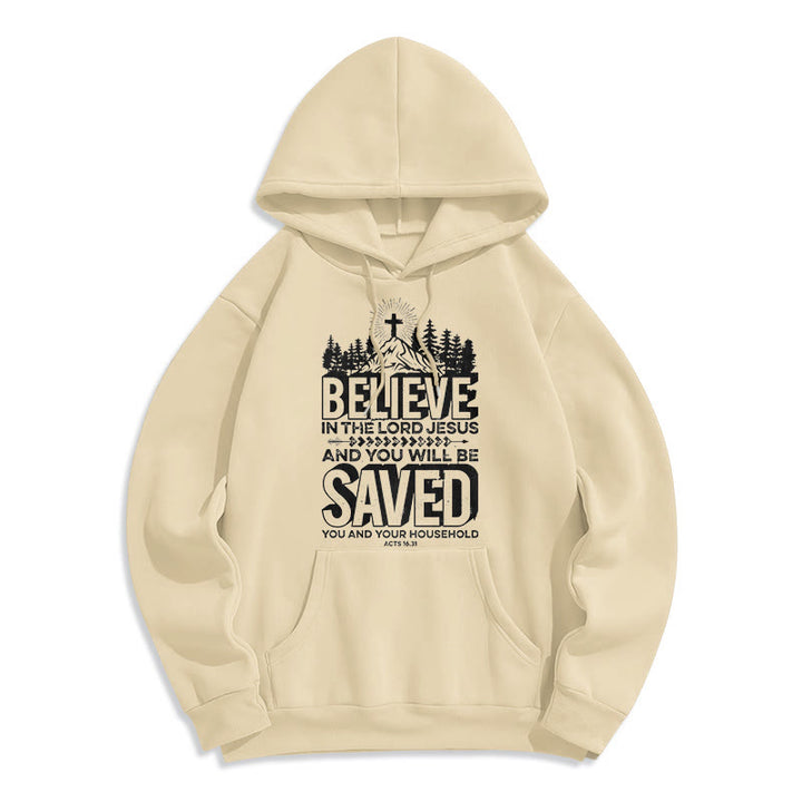Christianartworkshop Moderner Stil: Glaube an den Herrn Jesus, mit Fleece gefütterter Polyester-Kapuzenpullover - Beige - 2XL - image 10