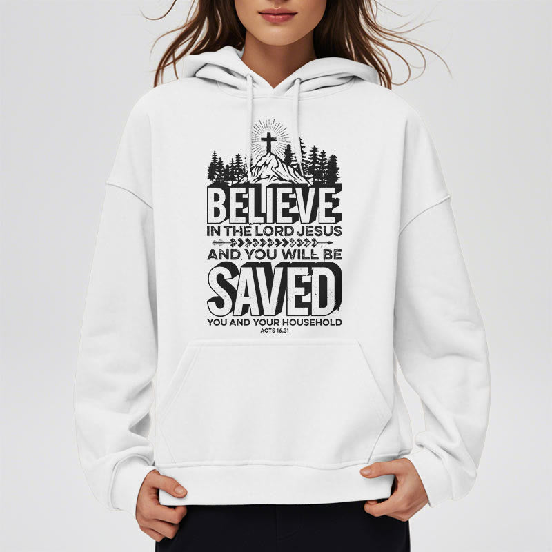 Christianartworkshop Moderner Stil: Glaube an den Herrn Jesus, mit Fleece gefütterter Polyester-Kapuzenpullover