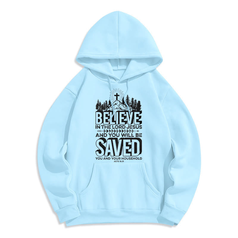 Christianartworkshop Moderner Stil: Glaube an den Herrn Jesus, mit Fleece gefütterter Polyester-Kapuzenpullover - Blau - 2XL - image 25