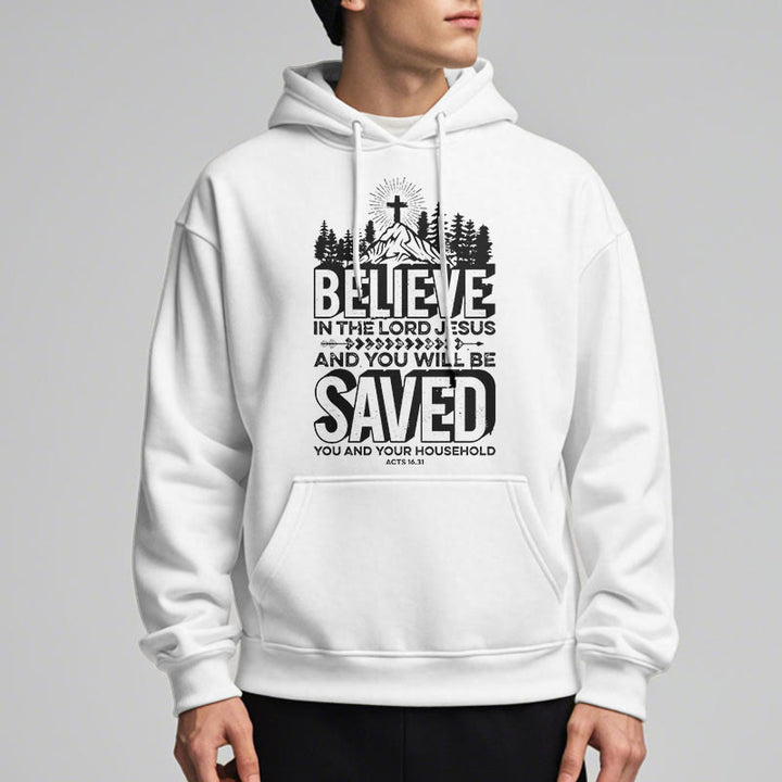 Christianartworkshop Moderner Stil: Glaube an den Herrn Jesus, mit Fleece gefütterter Polyester-Kapuzenpullover