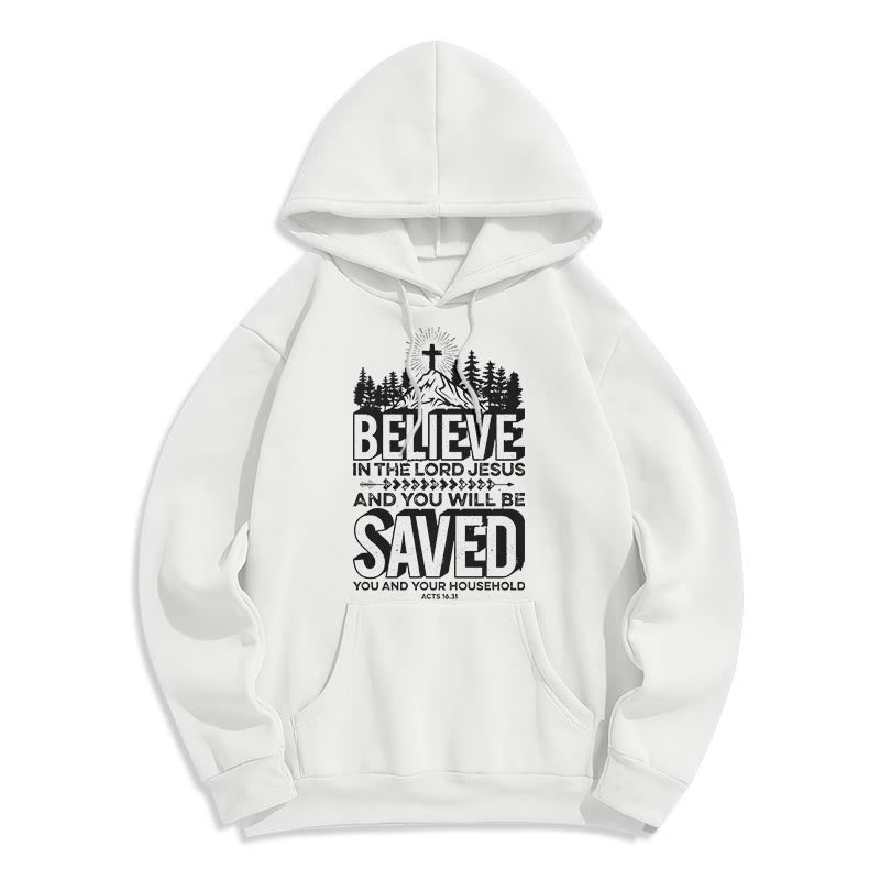 Christianartworkshop Moderner Stil: Glaube an den Herrn Jesus, mit Fleece gefütterter Polyester-Kapuzenpullover - Weiß - 2XL - image 5