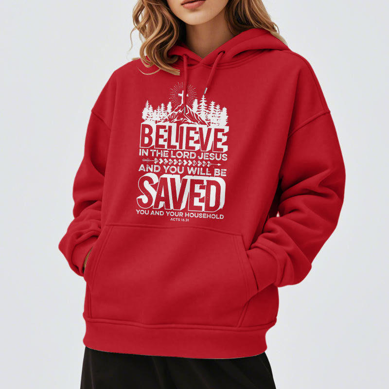 Christianartworkshop Moderner Stil: Glaube an den Herrn Jesus, mit Fleece gefütterter Polyester-Kapuzenpullover