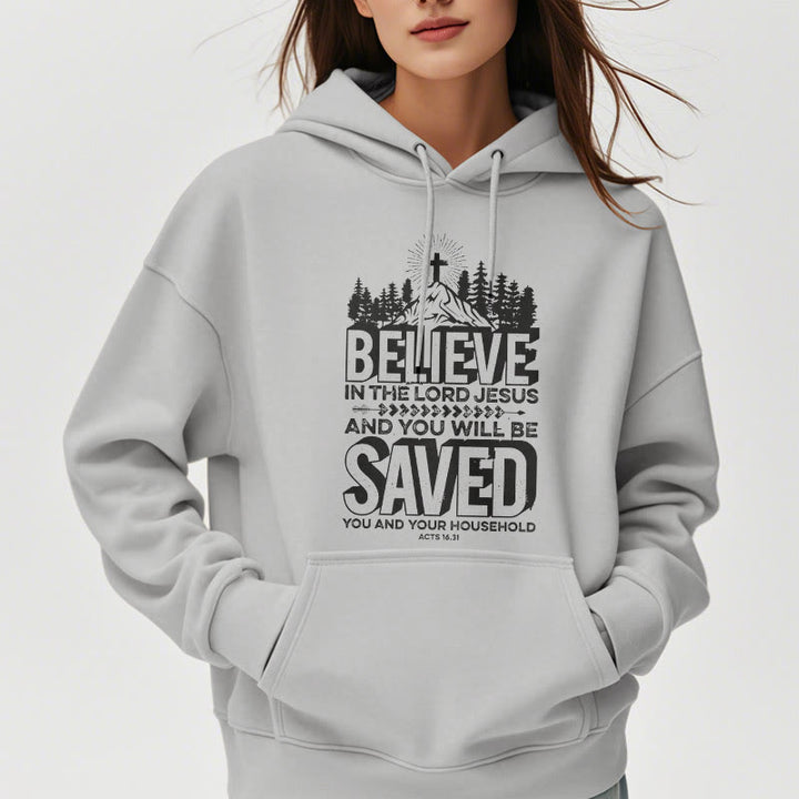 Christianartworkshop Moderner Stil: Glaube an den Herrn Jesus, mit Fleece gefütterter Polyester-Kapuzenpullover - image 32