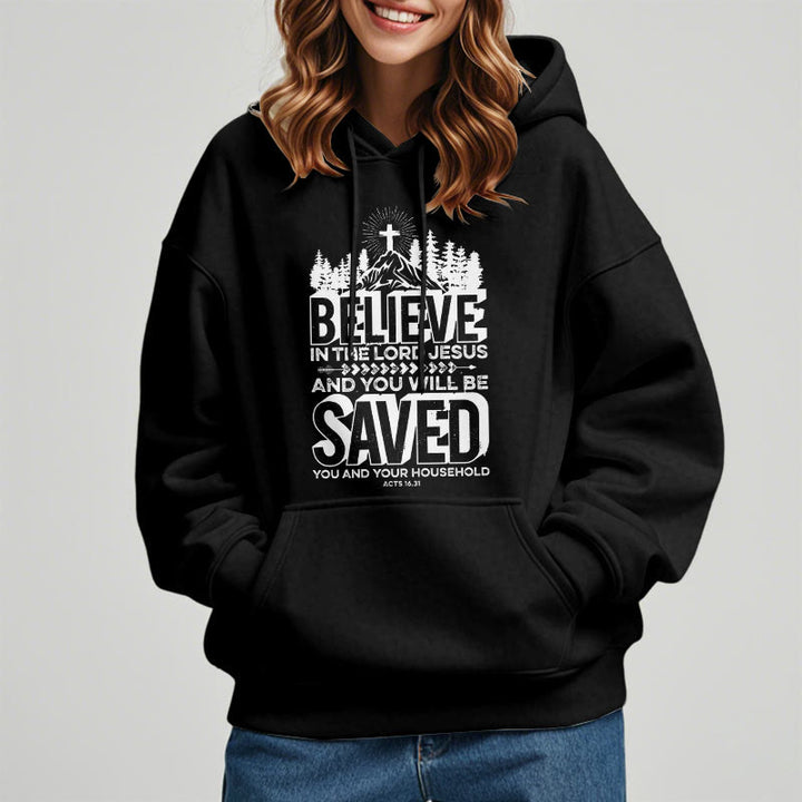 Christianartworkshop Moderner Stil: Glaube an den Herrn Jesus, mit Fleece gefütterter Polyester-Kapuzenpullover
