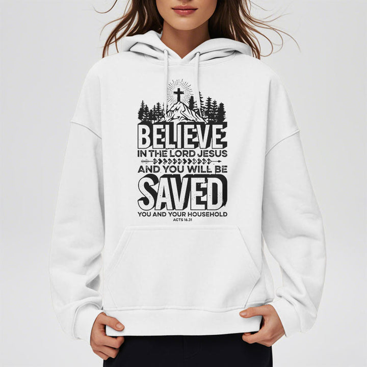Christianartworkshop Moderner Stil: Glaube an den Herrn Jesus, mit Fleece gefütterter Polyester-Kapuzenpullover - image 8