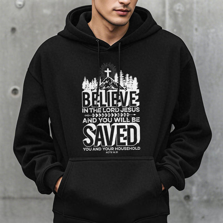 Christianartworkshop Moderner Stil: Glaube an den Herrn Jesus, mit Fleece gefütterter Polyester-Kapuzenpullover