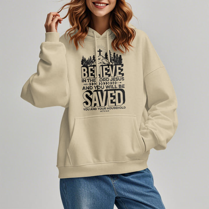 Christianartworkshop Moderner Stil: Glaube an den Herrn Jesus, mit Fleece gefütterter Polyester-Kapuzenpullover