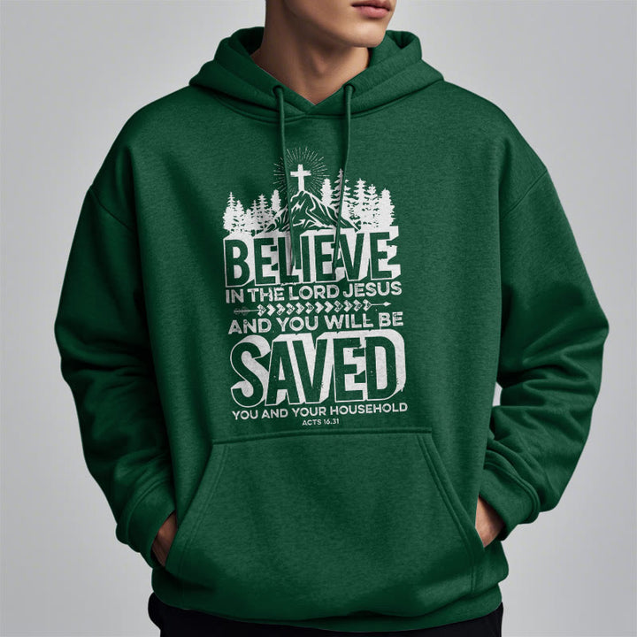 Christianartworkshop Moderner Stil: Glaube an den Herrn Jesus, mit Fleece gefütterter Polyester-Kapuzenpullover