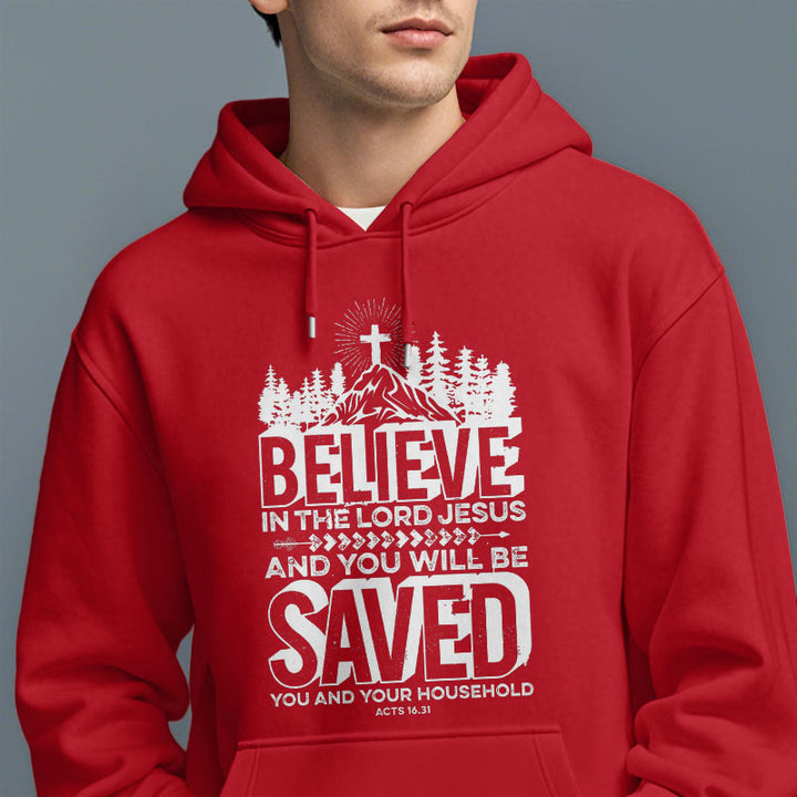 Christianartworkshop Moderner Stil: Glaube an den Herrn Jesus, mit Fleece gefütterter Polyester-Kapuzenpullover