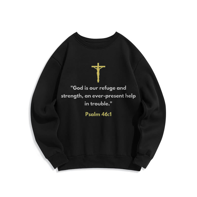 Christianartworkshop Klassischer Stil Gott ist unsere Zuflucht und Stärke Fleece-gefüttertes Polyester-Sweatshirt - Schwarz - 2XL - image 0