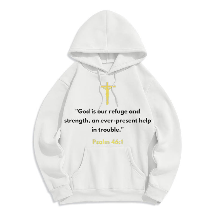 Christianartworkshop Klassischer Hoodie „Gott ist unsere Zuflucht und Stärke“ – Fleecegefüttert, Polyester - Weiß - 2XL - image 5