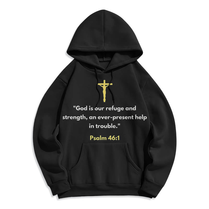 Christianartworkshop Klassischer Hoodie „Gott ist unsere Zuflucht und Stärke“ – Fleecegefüttert, Polyester - Schwarz - 2XL - image 0