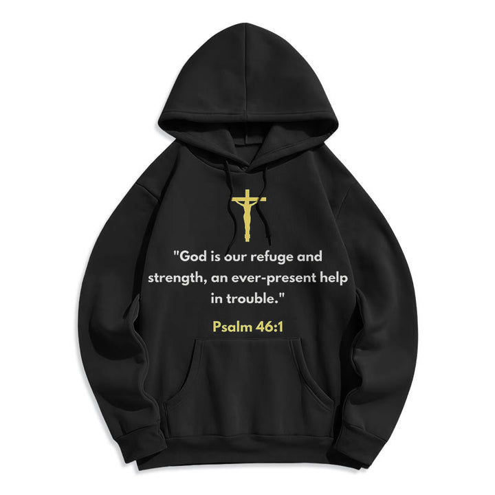 Christianartworkshop Klassischer Hoodie „Gott ist unsere Zuflucht und Stärke“ – Fleecegefüttert, Polyester - Schwarz - 2XL - image 0
