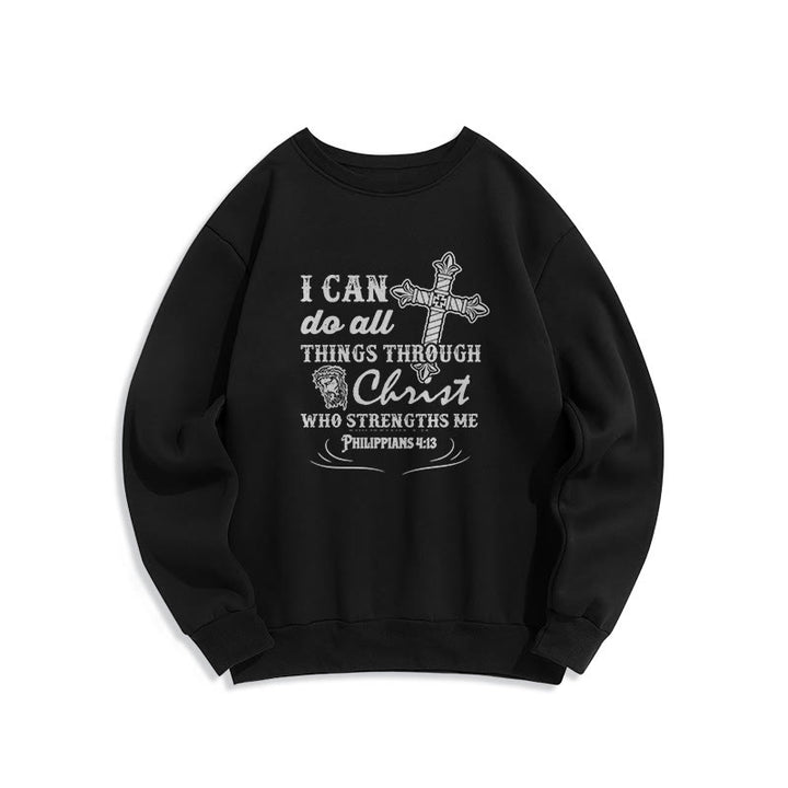 Christianartworkshop Zitat-Stil „I Can Do All Things“ Fleece-gefüttertes Polyester-Sweatshirt