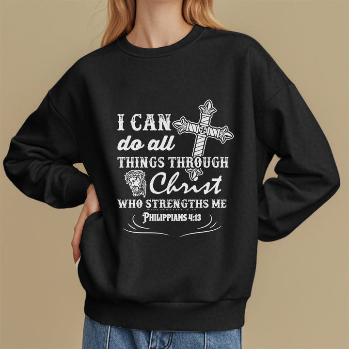 Christianartworkshop Zitat-Stil „I Can Do All Things“ Fleece-gefüttertes Polyester-Sweatshirt