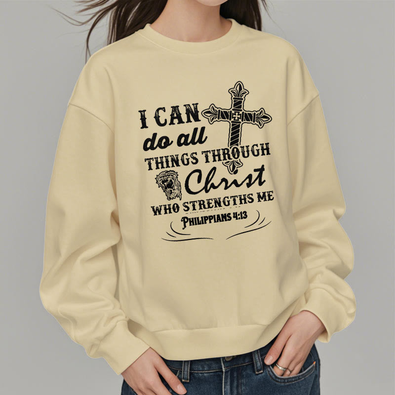 Christianartworkshop Zitat-Stil „I Can Do All Things“ Fleece-gefüttertes Polyester-Sweatshirt