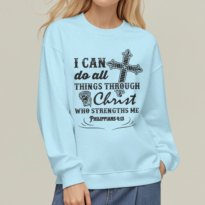 Christianartworkshop Zitat-Stil „I Can Do All Things“ Fleece-gefüttertes Polyester-Sweatshirt
