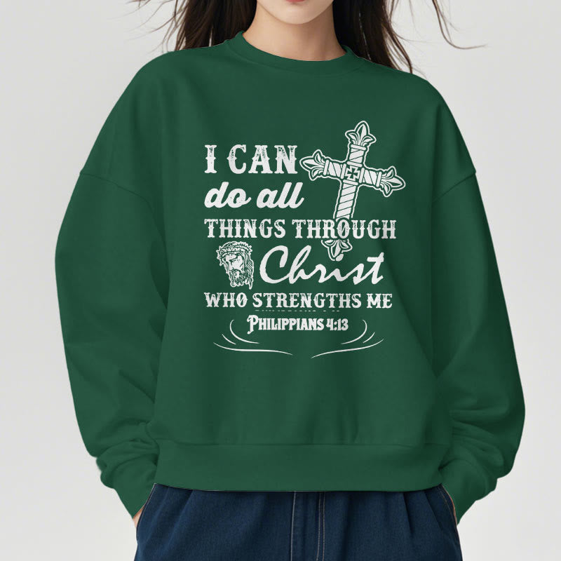 Christianartworkshop Zitat-Stil „I Can Do All Things“ Fleece-gefüttertes Polyester-Sweatshirt