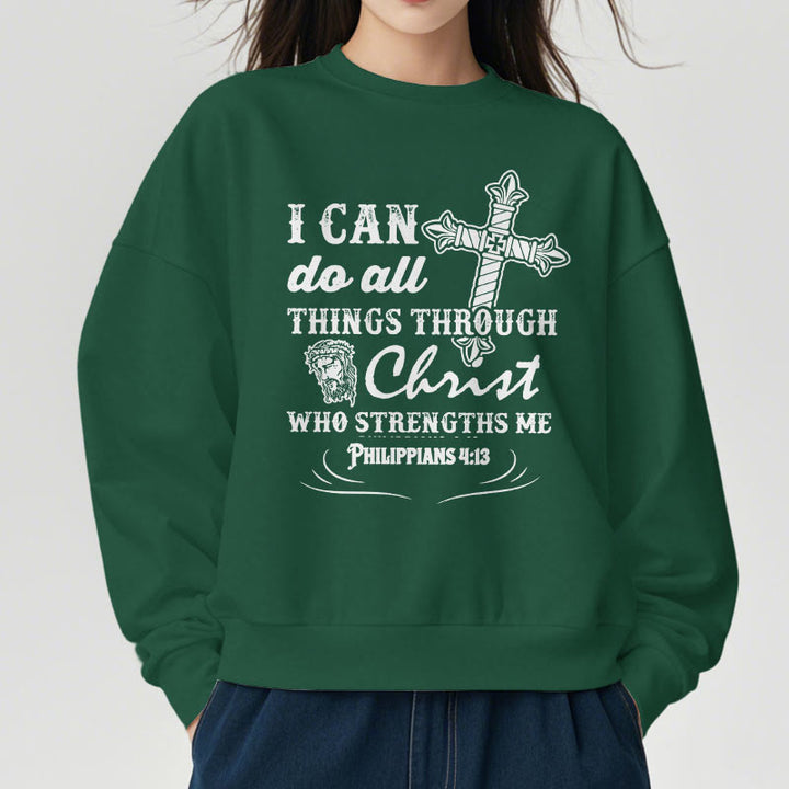 Christianartworkshop Zitat-Stil „I Can Do All Things“ Fleece-gefüttertes Polyester-Sweatshirt