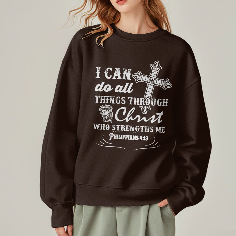 Christianartworkshop Zitat-Stil „I Can Do All Things“ Fleece-gefüttertes Polyester-Sweatshirt