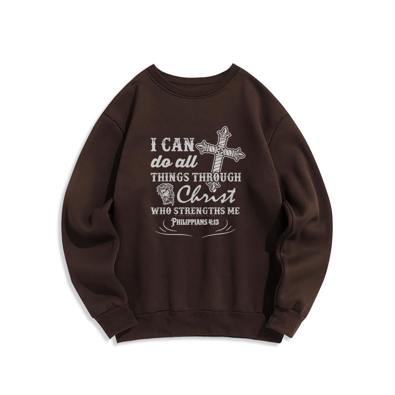 Christianartworkshop Zitat-Stil „I Can Do All Things“ Fleece-gefüttertes Polyester-Sweatshirt - Braun - 2XL - image 15