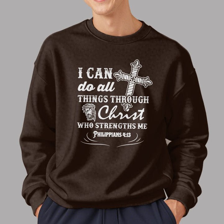 Christianartworkshop Zitat-Stil „I Can Do All Things“ Fleece-gefüttertes Polyester-Sweatshirt