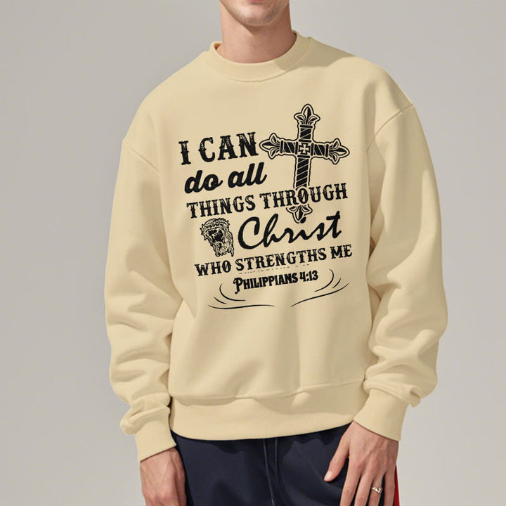Christianartworkshop Zitat-Stil „I Can Do All Things“ Fleece-gefüttertes Polyester-Sweatshirt - image 12