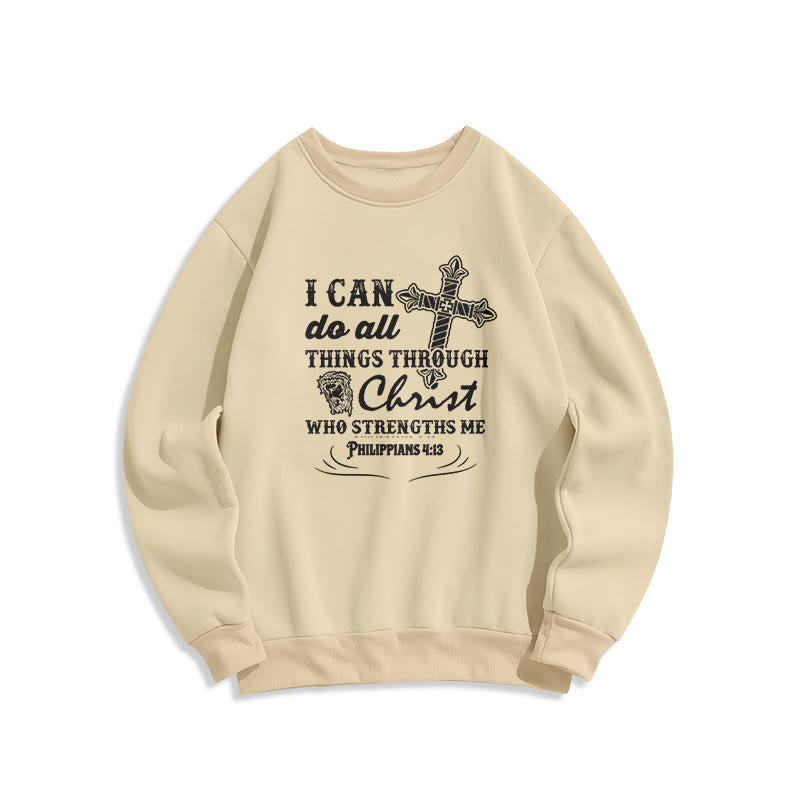 Christianartworkshop Zitat-Stil Ich kann alles schaffen Fleecegefüttertes Polyester-Sweatshirt - Beige - 2XL - image 10