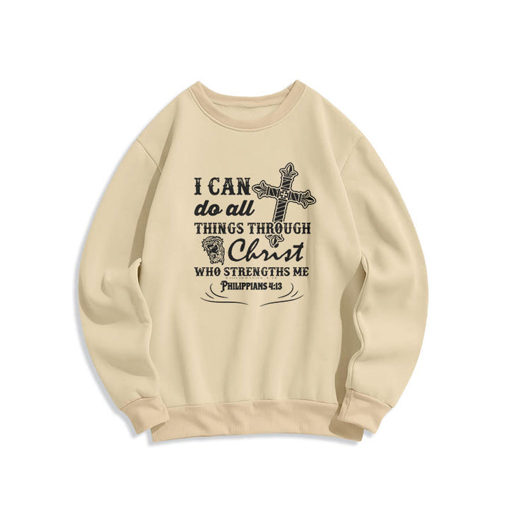 Christianartworkshop Zitat-Stil Ich kann alles schaffen Fleecegefüttertes Polyester-Sweatshirt - Beige - 2XL - image 10