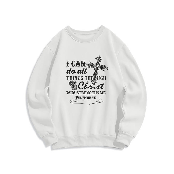 Christianartworkshop Zitat-Stil Ich kann alles schaffen Fleecegefüttertes Polyester-Sweatshirt - Weiß - 2XL - image 0