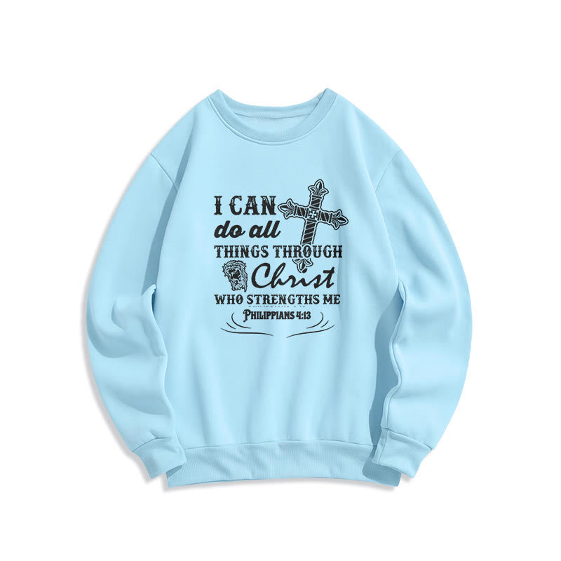 Christianartworkshop Zitat-Stil „I Can Do All Things“ Fleece-gefüttertes Polyester-Sweatshirt