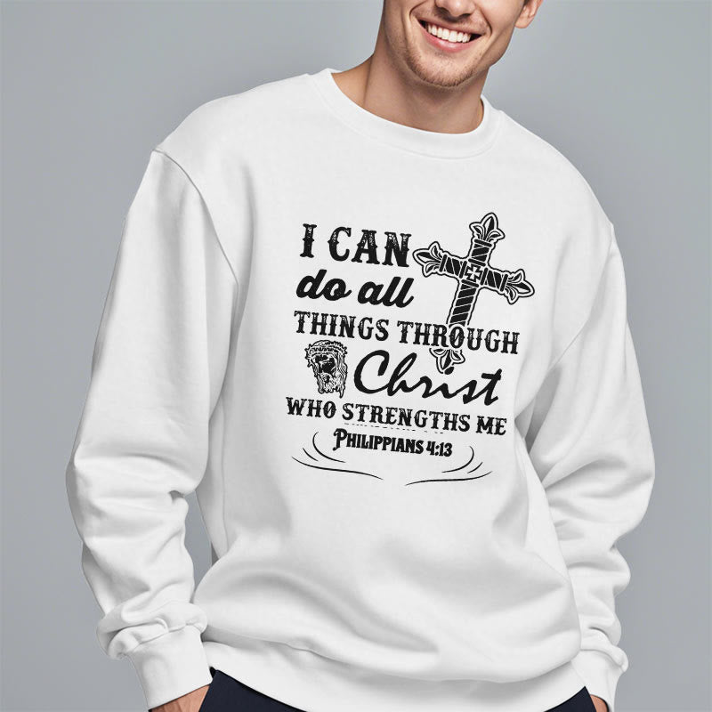 Christianartworkshop Zitat-Stil „I Can Do All Things“ Fleece-gefüttertes Polyester-Sweatshirt