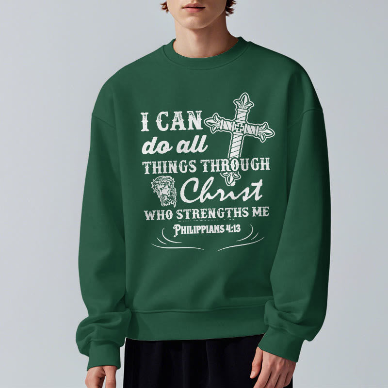 Christianartworkshop Zitat-Stil „I Can Do All Things“ Fleece-gefüttertes Polyester-Sweatshirt