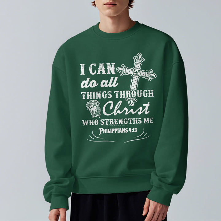 Christianartworkshop Zitat-Stil „I Can Do All Things“ Fleece-gefüttertes Polyester-Sweatshirt