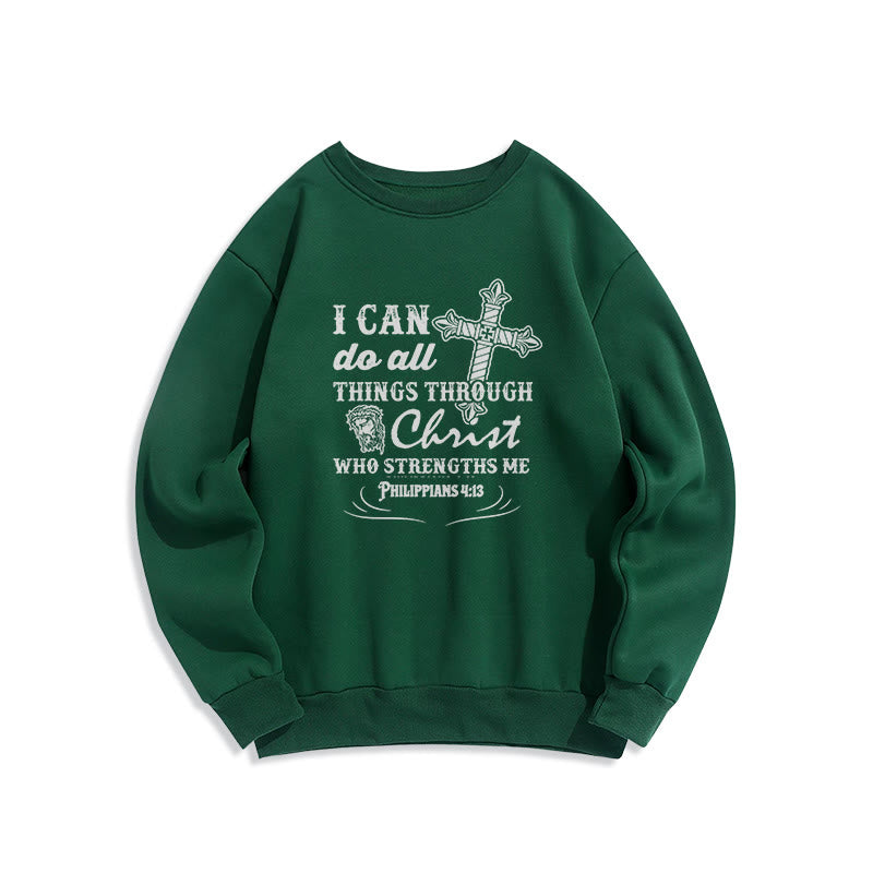 Christianartworkshop Zitat-Stil „I Can Do All Things“ Fleece-gefüttertes Polyester-Sweatshirt