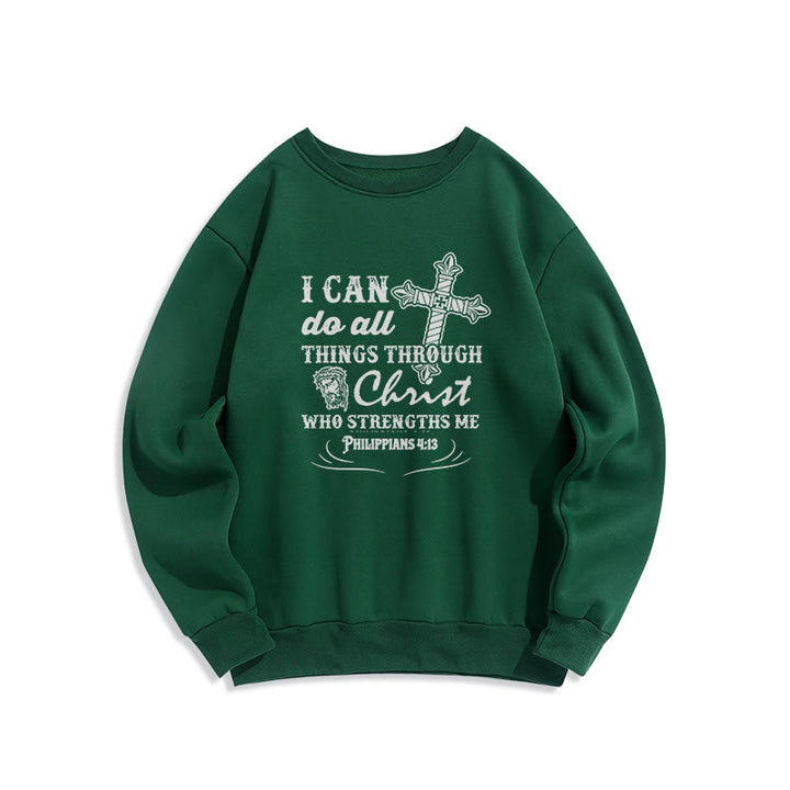 Christianartworkshop Zitat-Stil „I Can Do All Things“ Fleece-gefüttertes Polyester-Sweatshirt