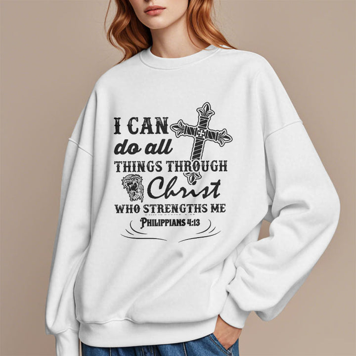 Christianartworkshop Zitat-Stil „I Can Do All Things“ Fleece-gefüttertes Polyester-Sweatshirt - image 1