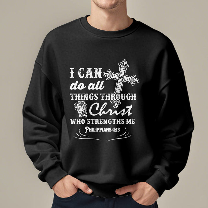 Christianartworkshop Zitat-Stil „I Can Do All Things“ Fleece-gefüttertes Polyester-Sweatshirt