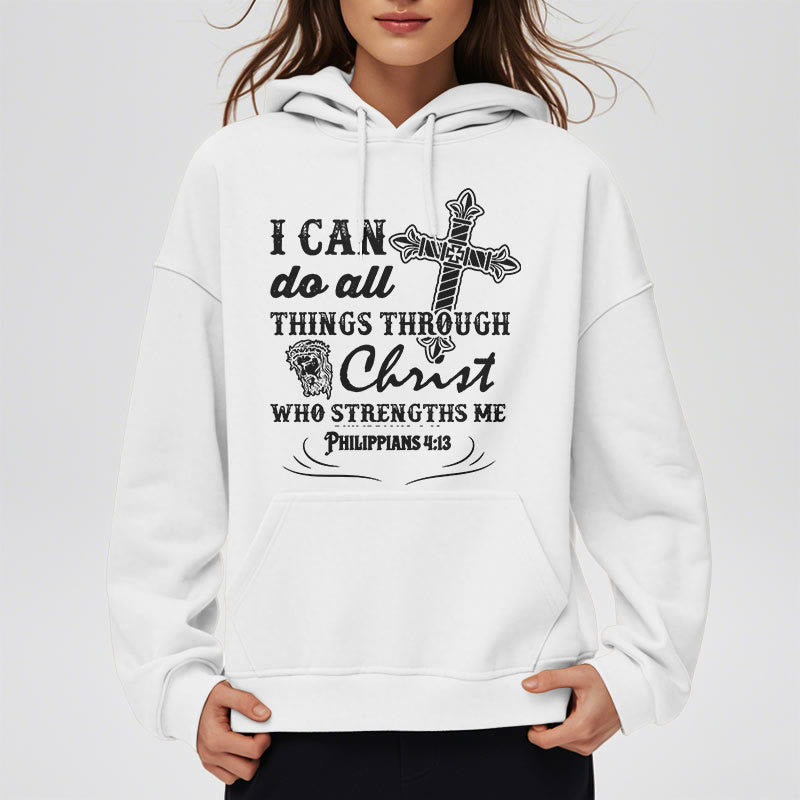 Christianartworkshop Kapuzenpullover aus Polyester mit Fleecefutter im Zitat-Stil „I Can Do All Things“
