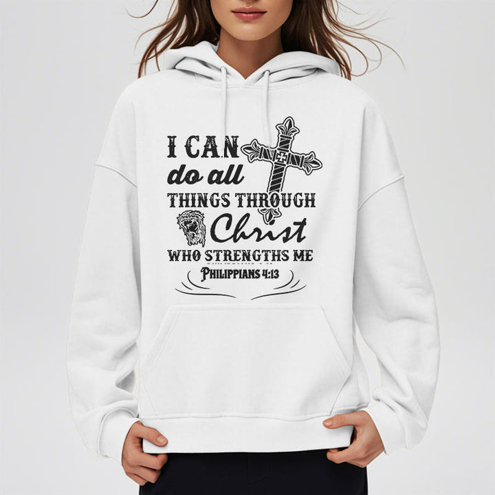 Christianartworkshop Kapuzenpullover aus Polyester mit Fleecefutter im Zitat-Stil „I Can Do All Things“
