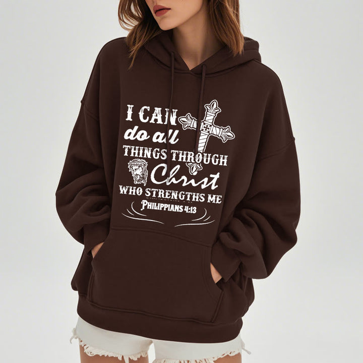 Christianartworkshop Kapuzenpullover aus Polyester mit Fleecefutter im Zitat-Stil „I Can Do All Things“