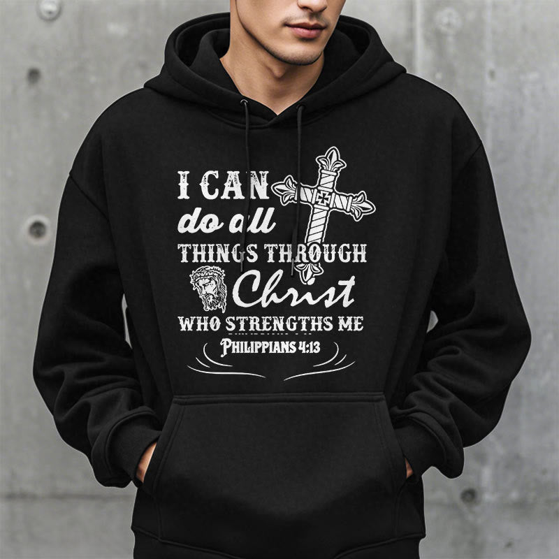 Christianartworkshop Kapuzenpullover aus Polyester mit Fleecefutter im Zitat-Stil „I Can Do All Things“ - image 1